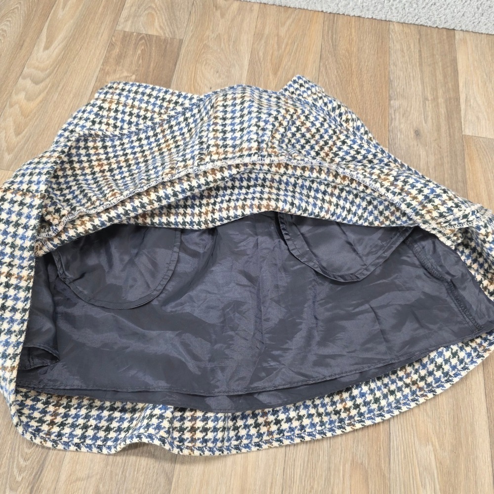 J.Crew Womens 2 Houndstooth Wool Mini Skirt Ruffle Hem Blue Brown Plaid Lined - Picture 7 of 11